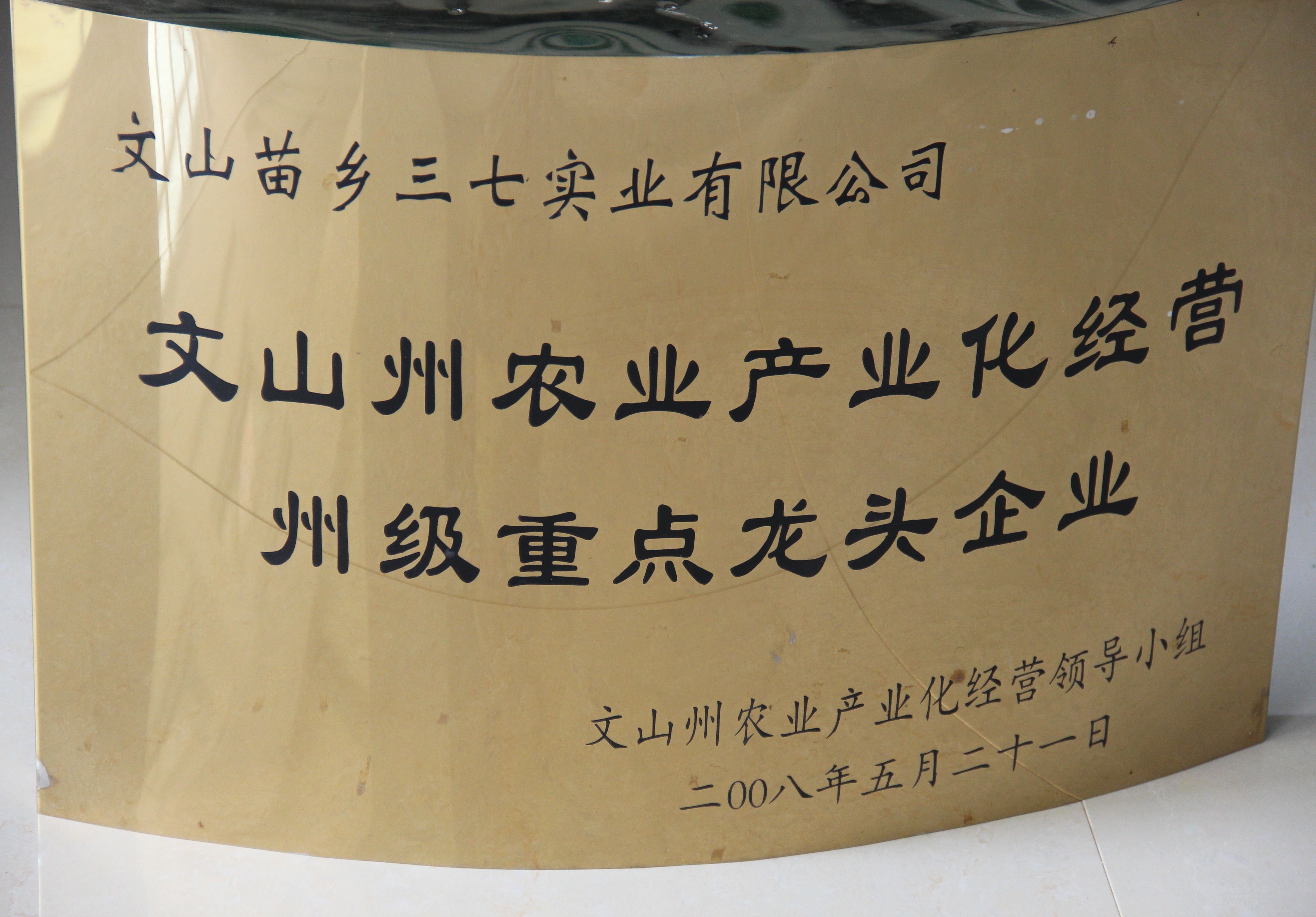 2008年苗鄉(xiāng)三七被評(píng)為文山州州級(jí)農(nóng)業(yè)產(chǎn)業(yè)化龍頭企業(yè)